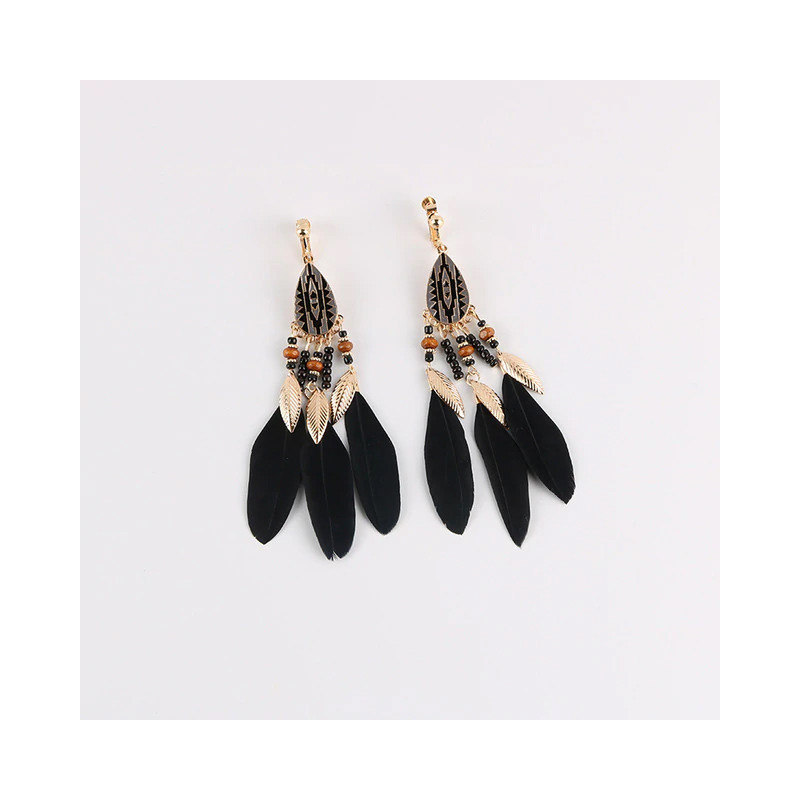 Boucles d'oreilles à plumes noires - Boucles d'oreilles à clips