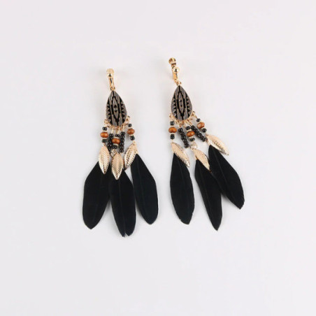Boucles d'oreilles à plumes noires - Boucles d'oreilles à clips