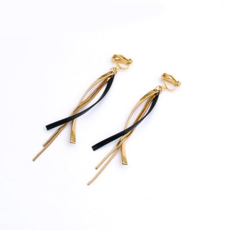 Black and gold filament earrings - Clip earrings