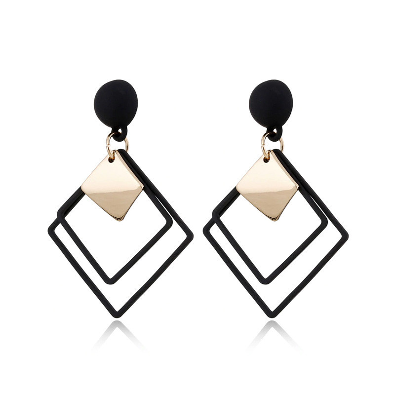 Black and gold square earrings - Clip earrings