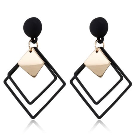 Black and gold square earrings - Clip earrings