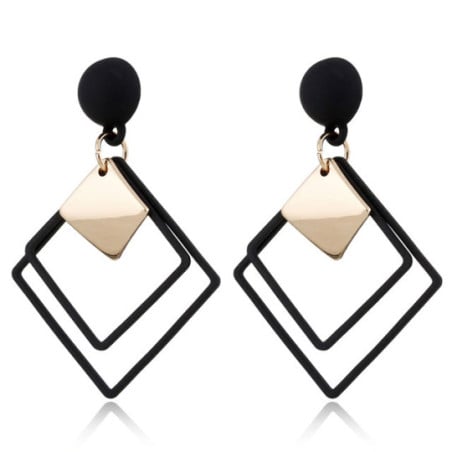 Black and gold square earrings - Clip earrings Black and gold square earrings - Clip earrings