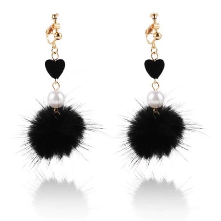 Black Pompon Clip Earrings - Clip earrings