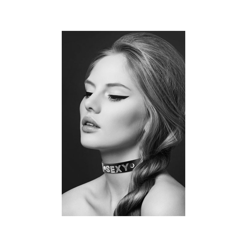 SEXY leather collar with rhinestones - Necklaces