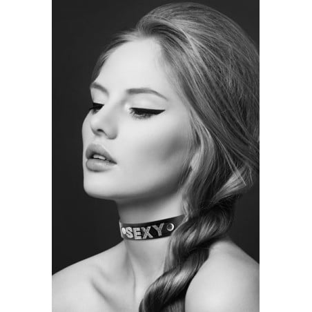 SEXY leather collar with rhinestones - Necklaces