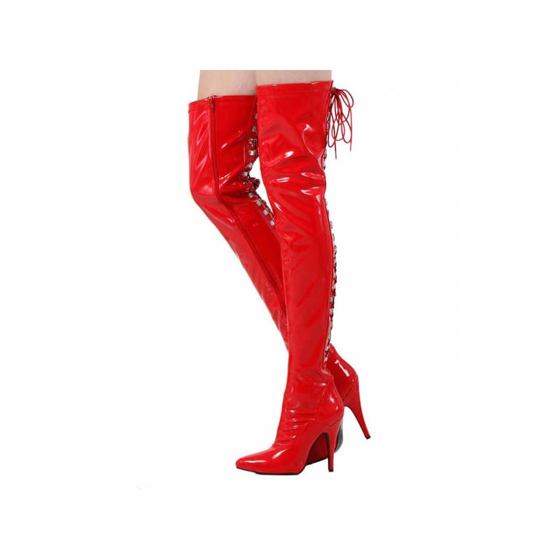 Cuissardes rouges à lacets - Cuissardes grandes tailles pour travestis
