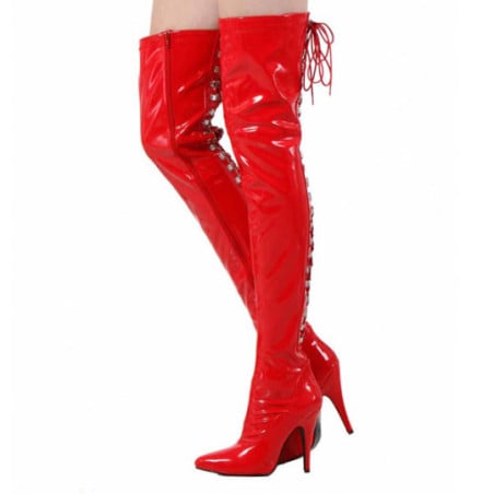 Cuissardes rouges à lacets - Cuissardes grandes tailles pour travestis Cuissardes rouges à lacets - Cuissardes grandes tailles pour travestis