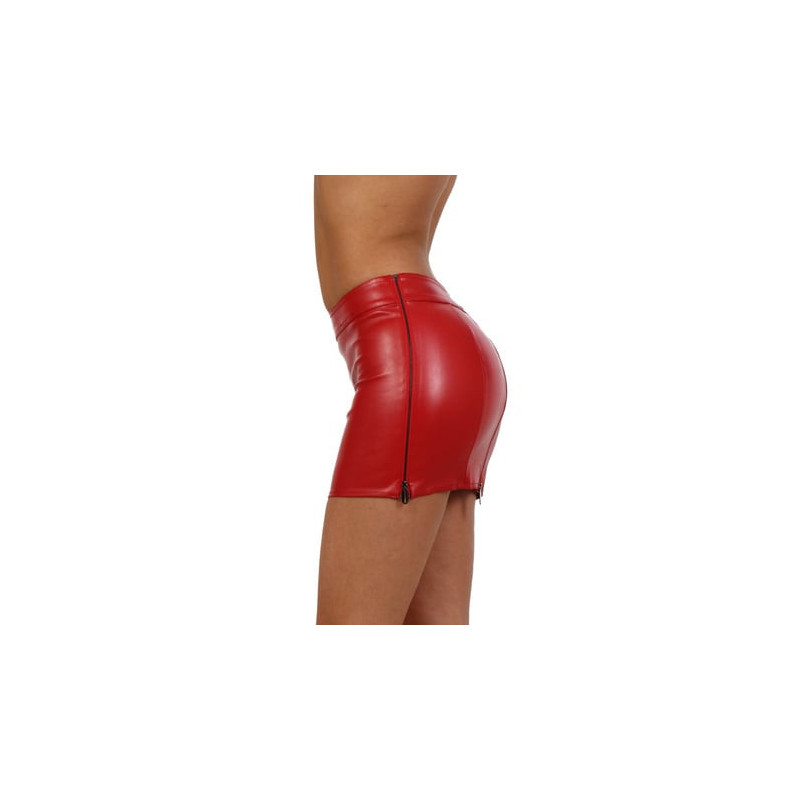 Short red skirt with leatherette panels - Skirts & Shorts