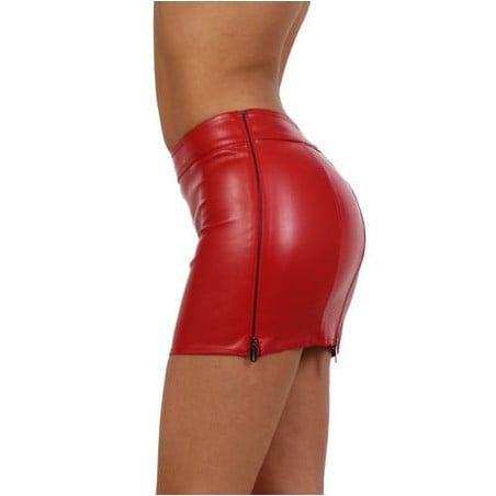 Short red skirt with leatherette panels - Skirts & Shorts