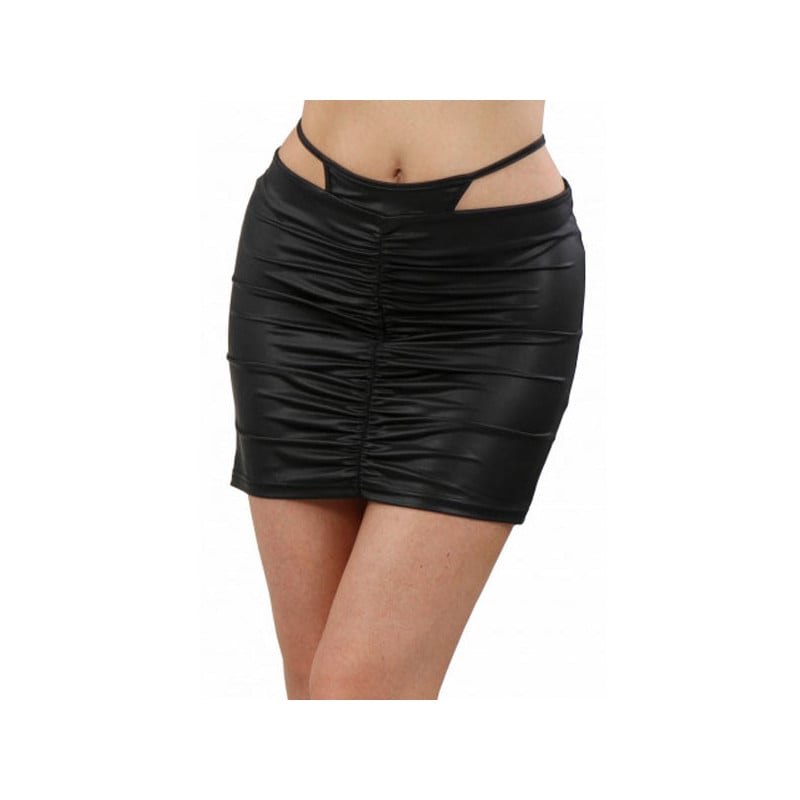 Black wetlook skirt with fake thong - Skirts & Shorts
