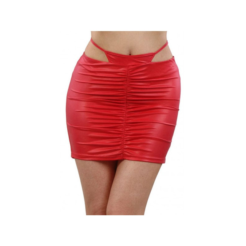 Skirt in red wetlook with dummy thong - Skirts & Shorts