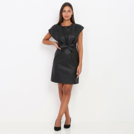 Black dress in faux split neck - Dresses