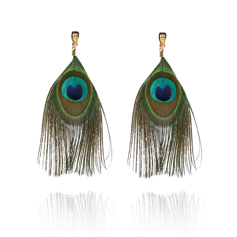Boucles d'oreilles clips Plume de paon - Boucles d'oreilles à clips