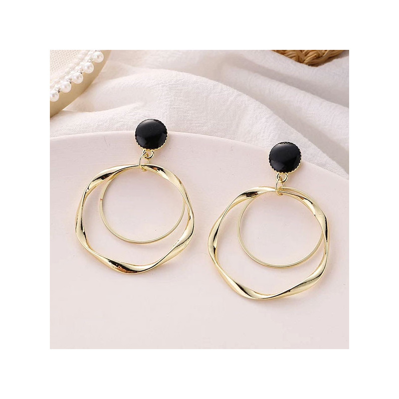 Earring with black button hoop clips - Clip earrings