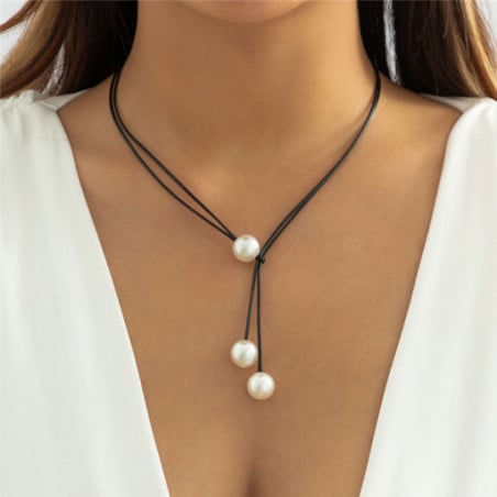 Collier corde noire avec perles - Colliers pour travestis