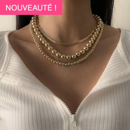 Collier triple à perles dorées - Colliers pour travestis