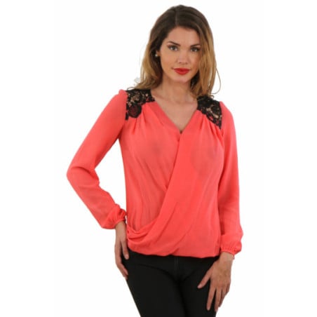 Blouse in coral chiffon - Tops