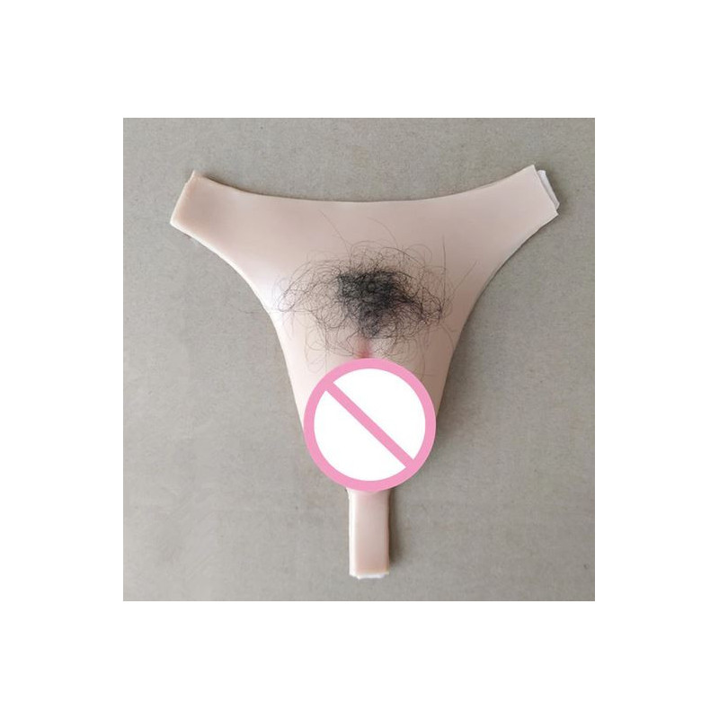 String gaff pubis féminin poilu avec tube - Faux vagins transgenres et transexuels
