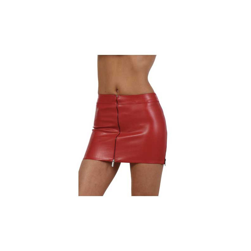 Short red skirt with leatherette panels - Skirts & Shorts
